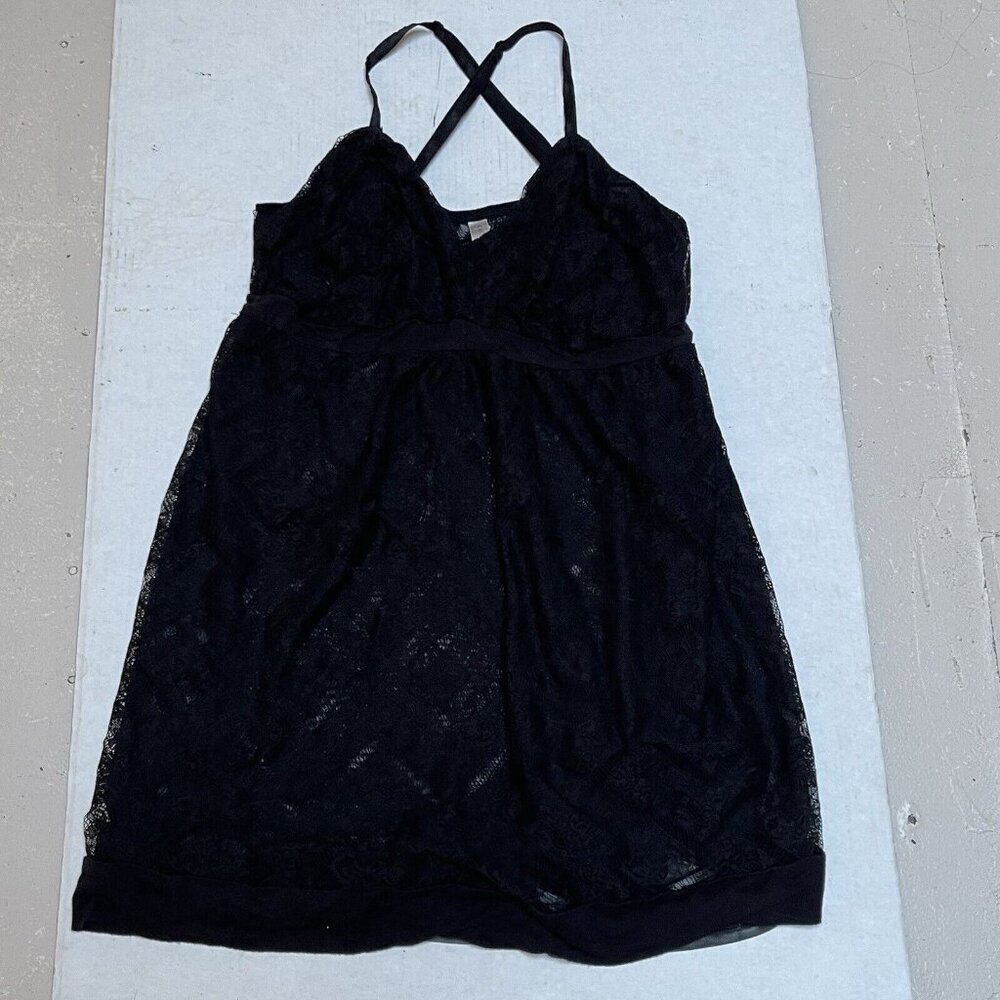 Cacique Lace Black Babydoll Top Womens 14 16 Nightie Lingerie Top Y2K Goth Fairy